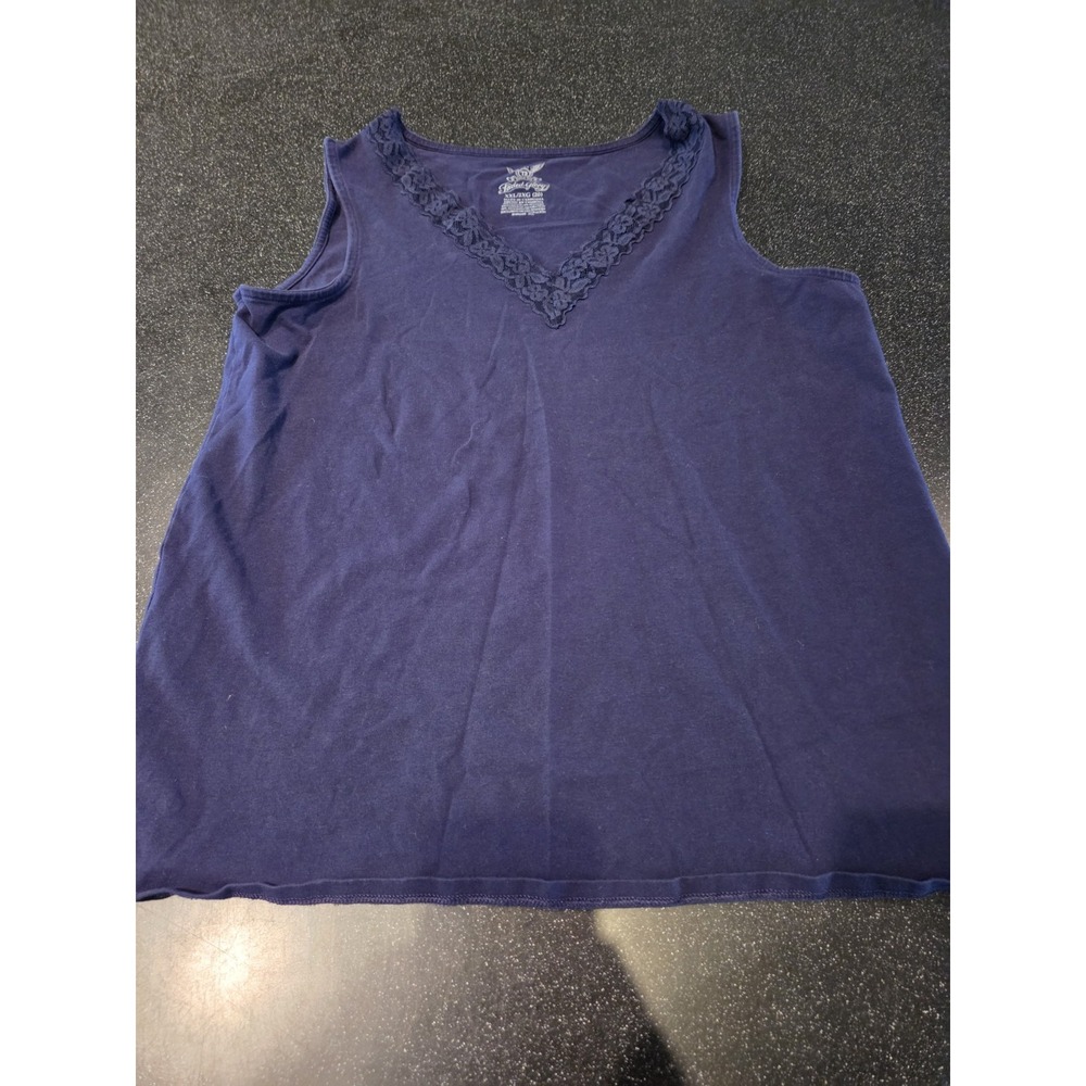 Faded Glory Women's Lace Trim Tank Top Navy Blue Size XXL 2X Stretch Cotton